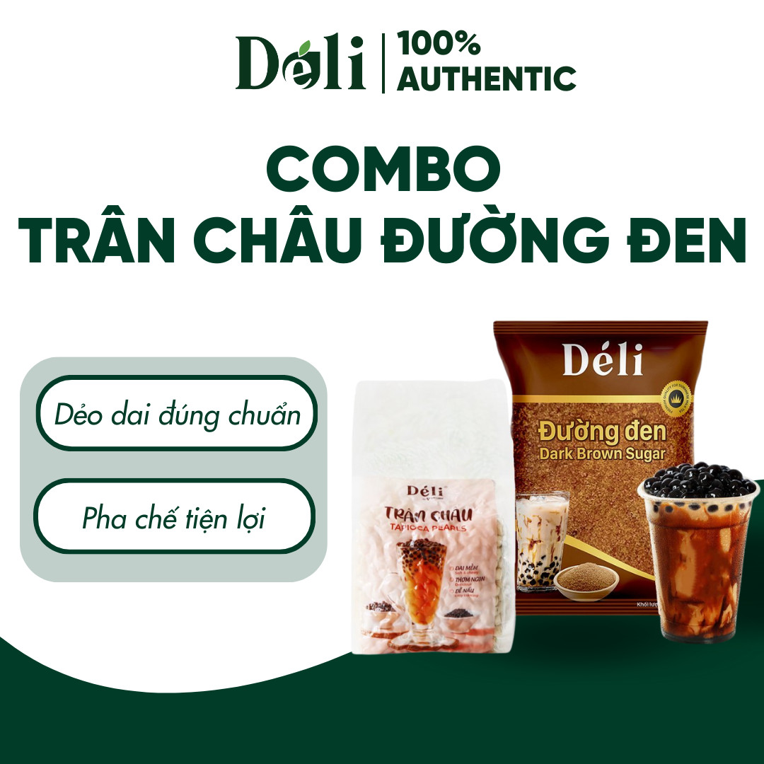 COMBO - Trân Châu Caramel 1kg + Đường Đen Hạt 1kg Déli: nguyên liệu sữa tươi trân châu đường đen, trà sữa trân châu đường đen