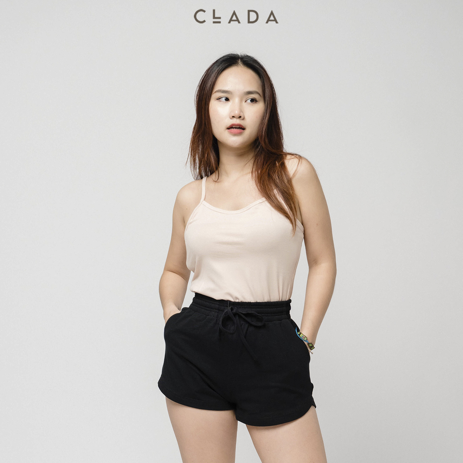Quần short nữ lưng cao thương hiệu CLADA - Đen
