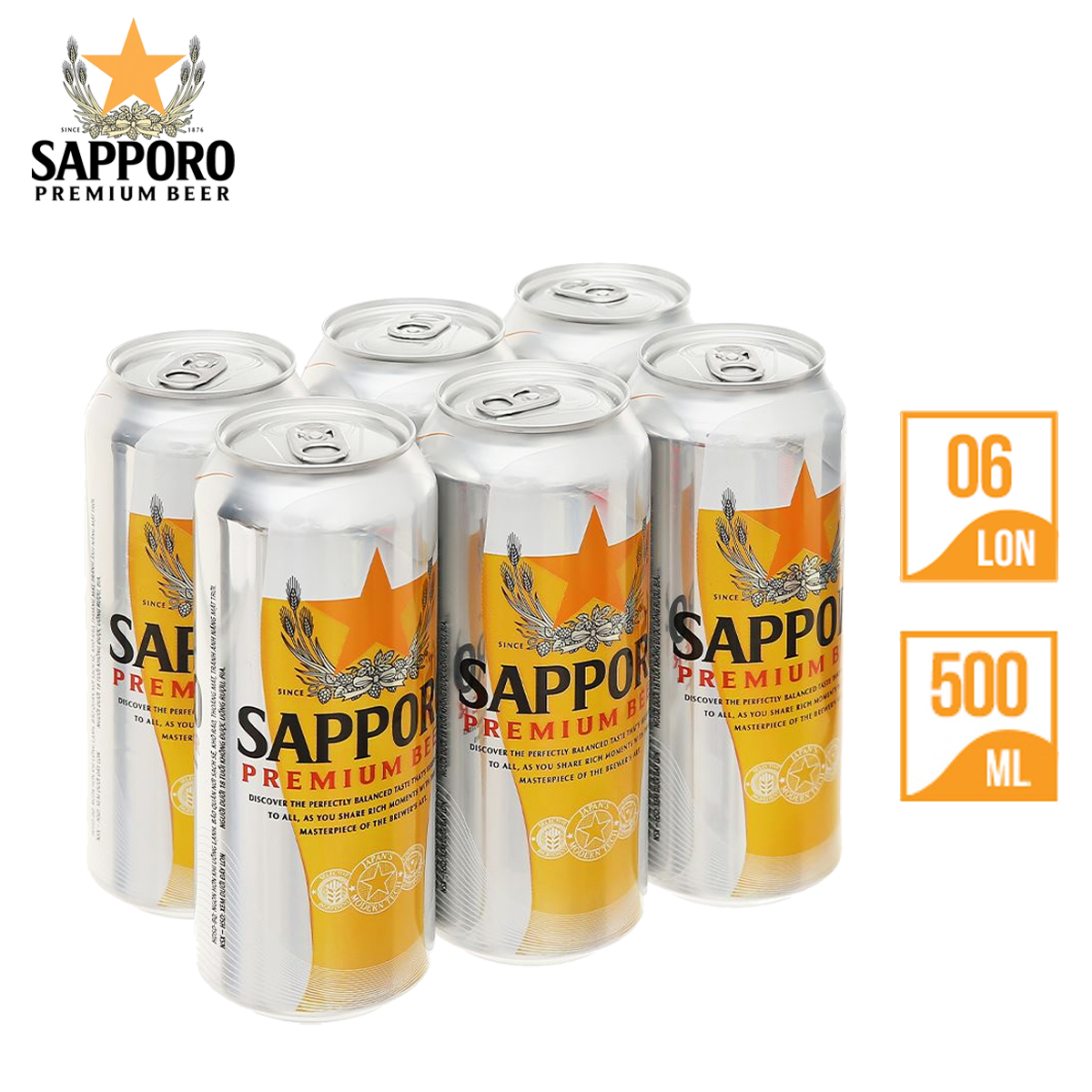 LỐC 6 LON BIA SAPPORO PREMIUM BEER 500ML