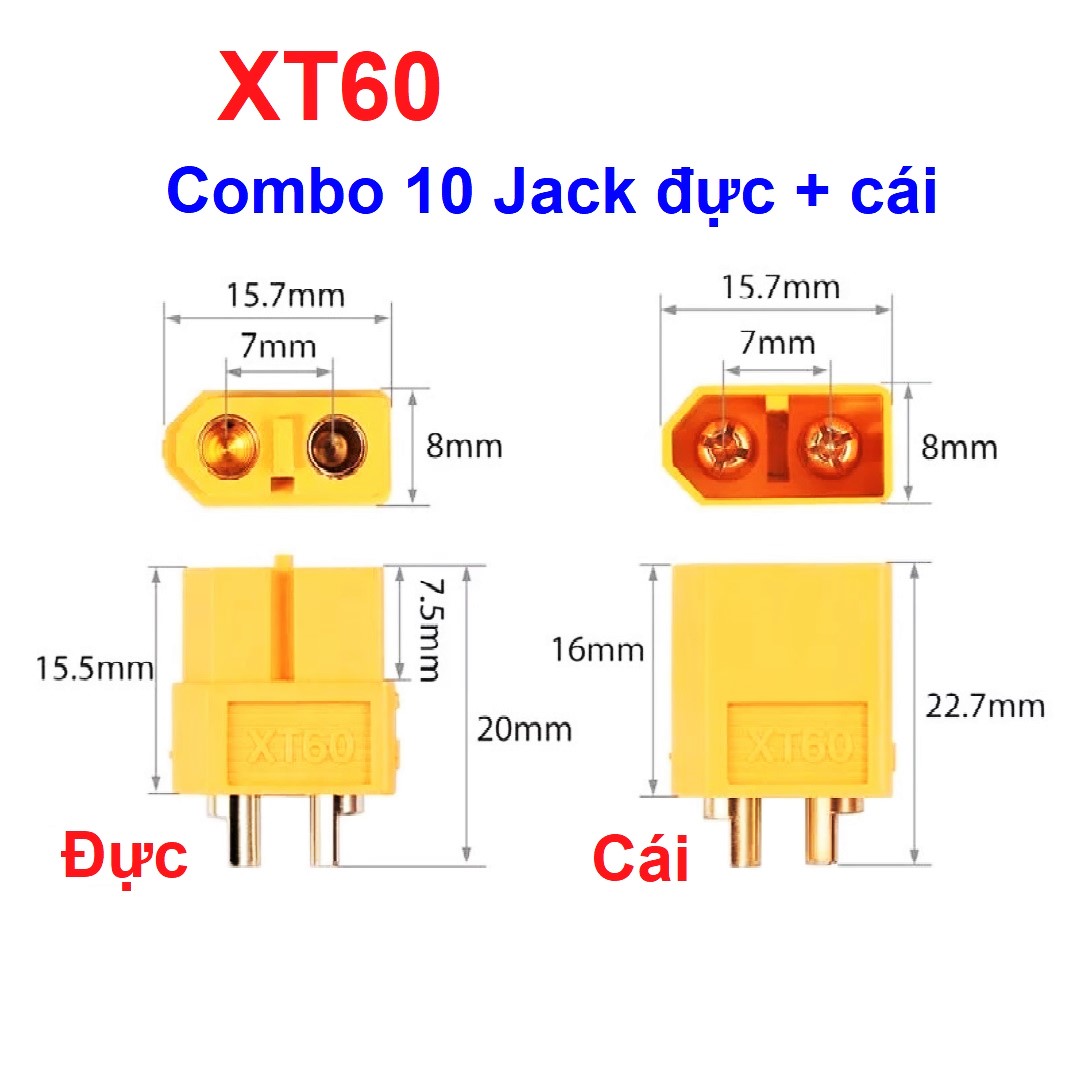 Combo 10 cái jack xt60 . jack nguồn kết nối xt60 chân đồng, chịu tải cao 30a / 60a max