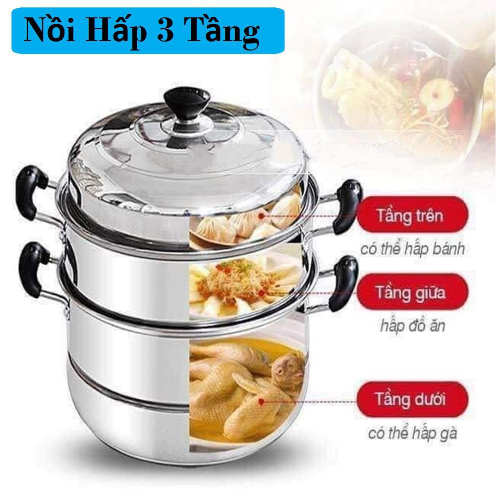 [GIÁ ĐỂ SỈ] Nồi hấp inox 3 tầng, Xửng hấp cách thủy 3 tầng , xửng hấp cách thủy đa năng, Nồi hấp 3 tầng đường kính 28cm