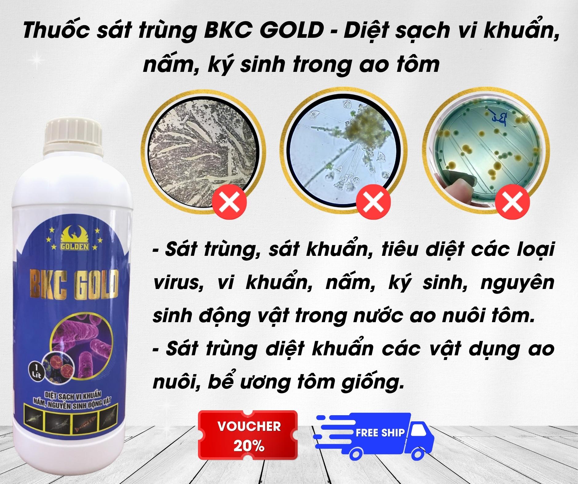 Dung dịch sát trùng BKC GOLD - Diệt sạch vi khuẩn, nấm, ký sinh trong ao tôm chai 1 lít