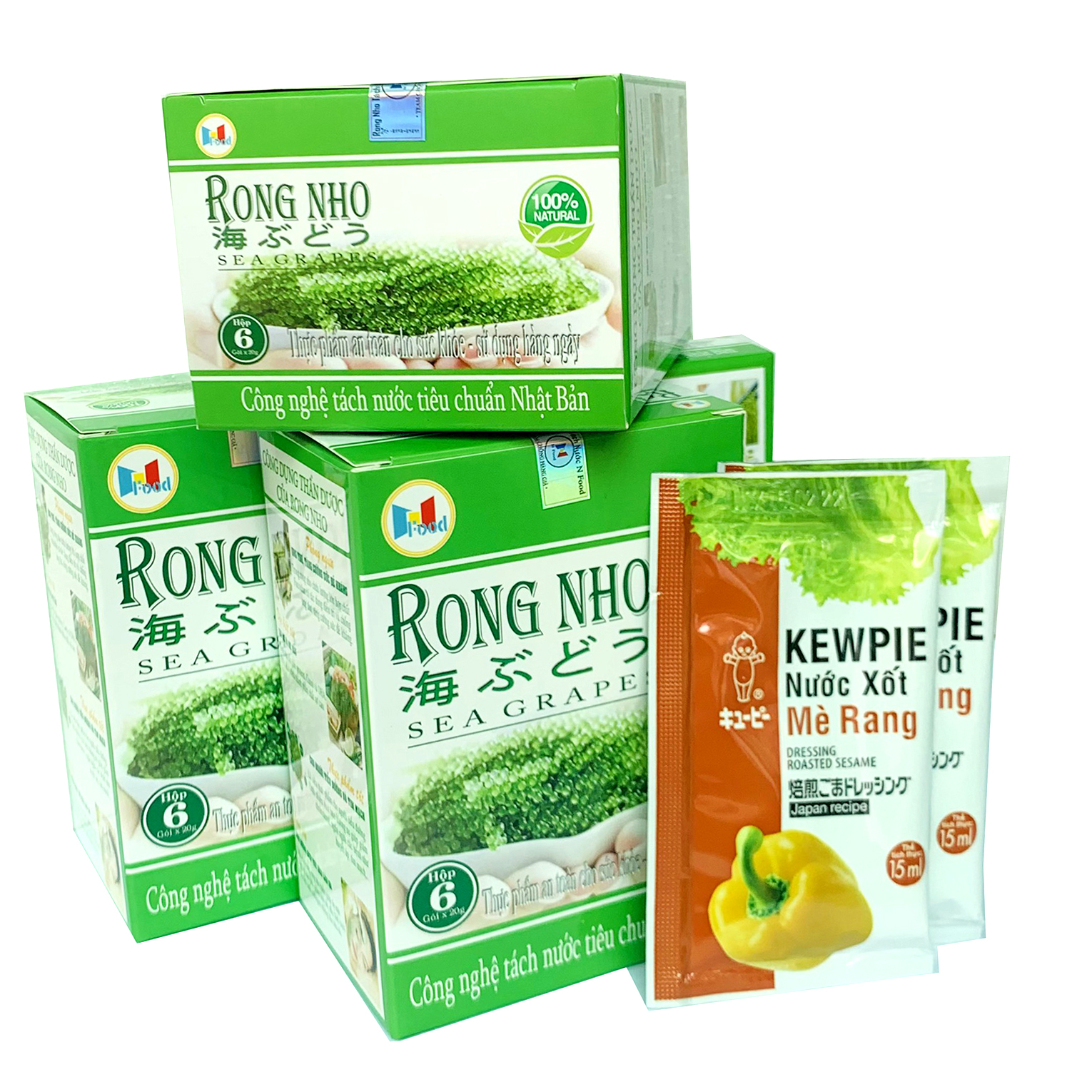 [ 120G/Hộp 6 Gói ] Rong Nho Tách nước NFood Ogranic +  2 Gói MÈ RANG 15ml