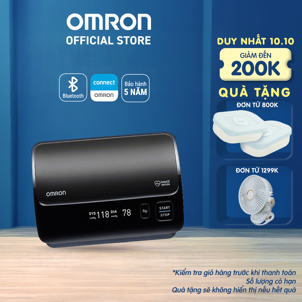 Máy Đo Huyết Áp Bắp Tay Cao Cấp Omron Hem-7600T - Kết Nối Điện Thoại - Intellisense - Sản Xuất Nhật Bản