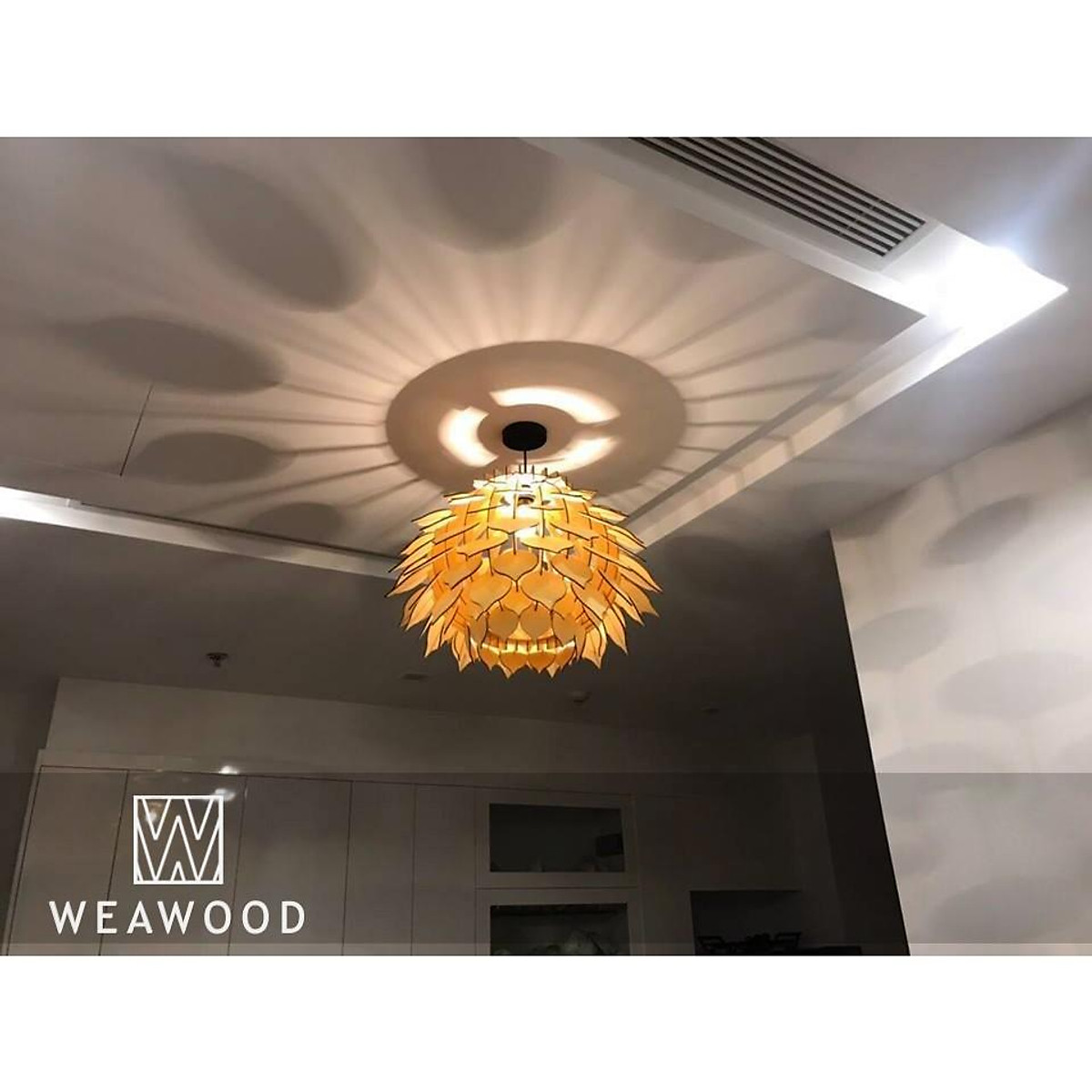 Đèn gỗ weawood dáng hoa sứ kích thước 0,6m x 0,6m đèn trang trí, treo trần, treo tường thiết kế hiện đại, sang trọng