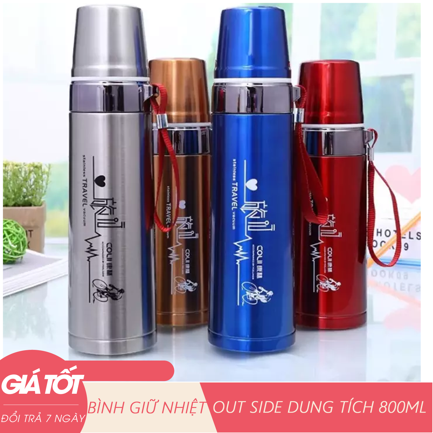 Bình đựng nước giữ nhiệt - Bình Giữ Nhiệt Inox Dày Cao Cấp 800ML Giữ Nhiệt Tối Ưu-Bình Giữ Nhiệt 2 Lớp Inox Cao Cấp 800ml, Bình Đựng Nước Nóng Inox Loại To 800ml