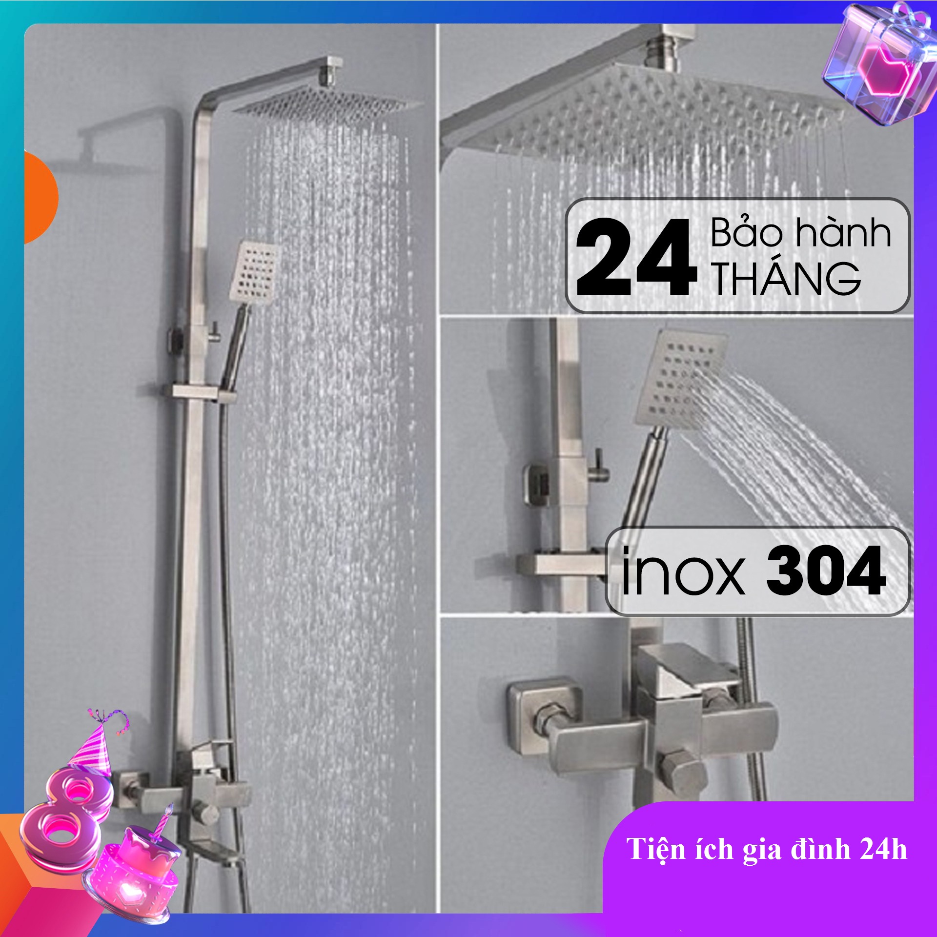Bộ sen cây tắm đứng nóng lạnh Inox SUS 304 TT1089 (Bảo hành 2 năm - 1 đổi 1 trong vòng 7 ngày), Bộ vòi sen tắm nóng lạnh cao cấp dễ dàng lắp đặt