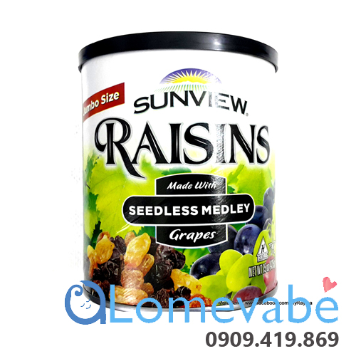 Nho khô hộp mỹ sunview raisin 425gr