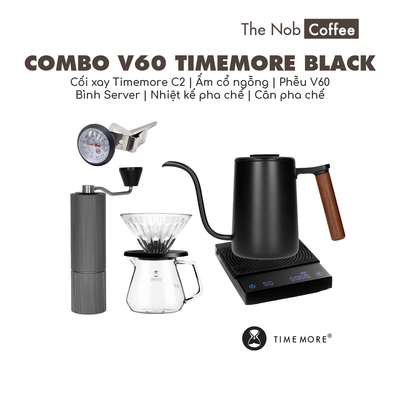 Combo V60 Timemore Black thông dụng | Dụng cụ Pour-Over Timemore chính hãng
