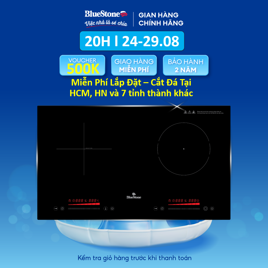Bếp hỗn hợp quang từ đôi bluestone icb-6911 3400w - made in malaysia - miễn phí lắp đặt cắt đá - hcm, hà nội, bình dương, đồng nai, hải phòng, đăklăk, thái bình, bắc ninh, hải dương - bảo hành 24 tháng