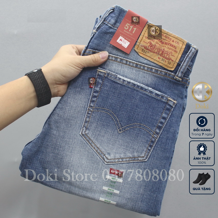 Quần jean nam màu xanh nhạt XM-01 Quần bò nam dáng đứng, ôm nhẹ, chất vải co giãn, thoáng mát, ống 17-18 - DK