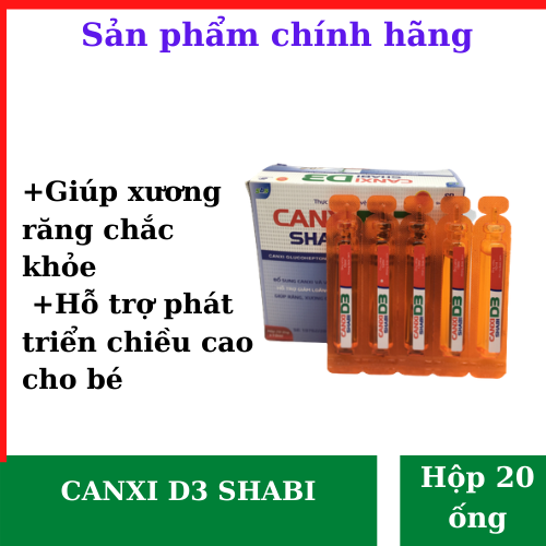 Phòng ngừa loãng xương, giúp xương răng chắc khỏe, hỗ trợ phát triển chiều cao cho bé, Canxi D3 Shabi (hộp 20 ống)