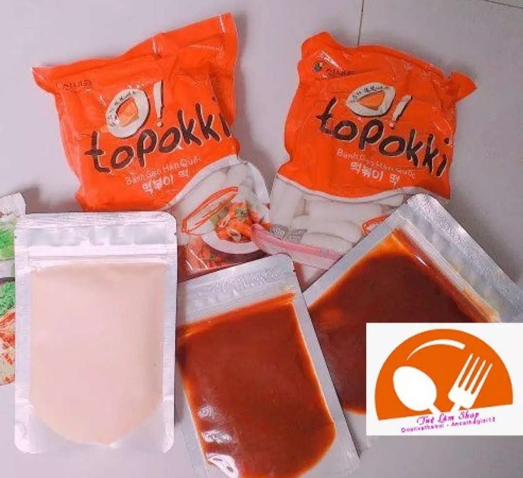 1kg bánh gạo tokbokki Hàn Quốc + 100g Sốt cay+ 100g bột phô mai lắc