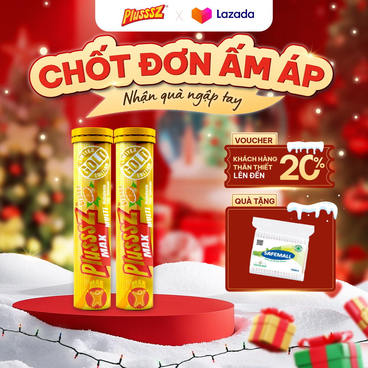   COMBO 2 TUÝP X 20 VIÊN  Vitamin Tổng Hợp Viên Sủi  Plusssz Max Multivitamin Vị Cam Không Đường 