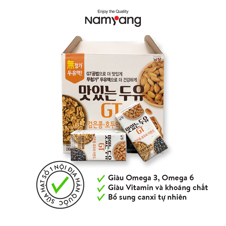 Sữa Hạt Óc Chó Hạnh Nhân  Đậu Đen Namyang GT Nôi Địa Hàn Quốc (1 thùng 16 hộp 190ml)
