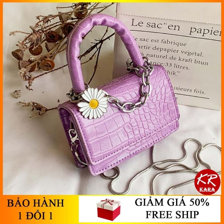 [HOT] Túi Mini hoa cúc Hottrend KR 265- Vân da cá sấu cao cấp, đính hoa cúc siêu xinh- Túi Mini đeo chéo, túi mini đeo chéo, túi mini dây xích- KARA 265.