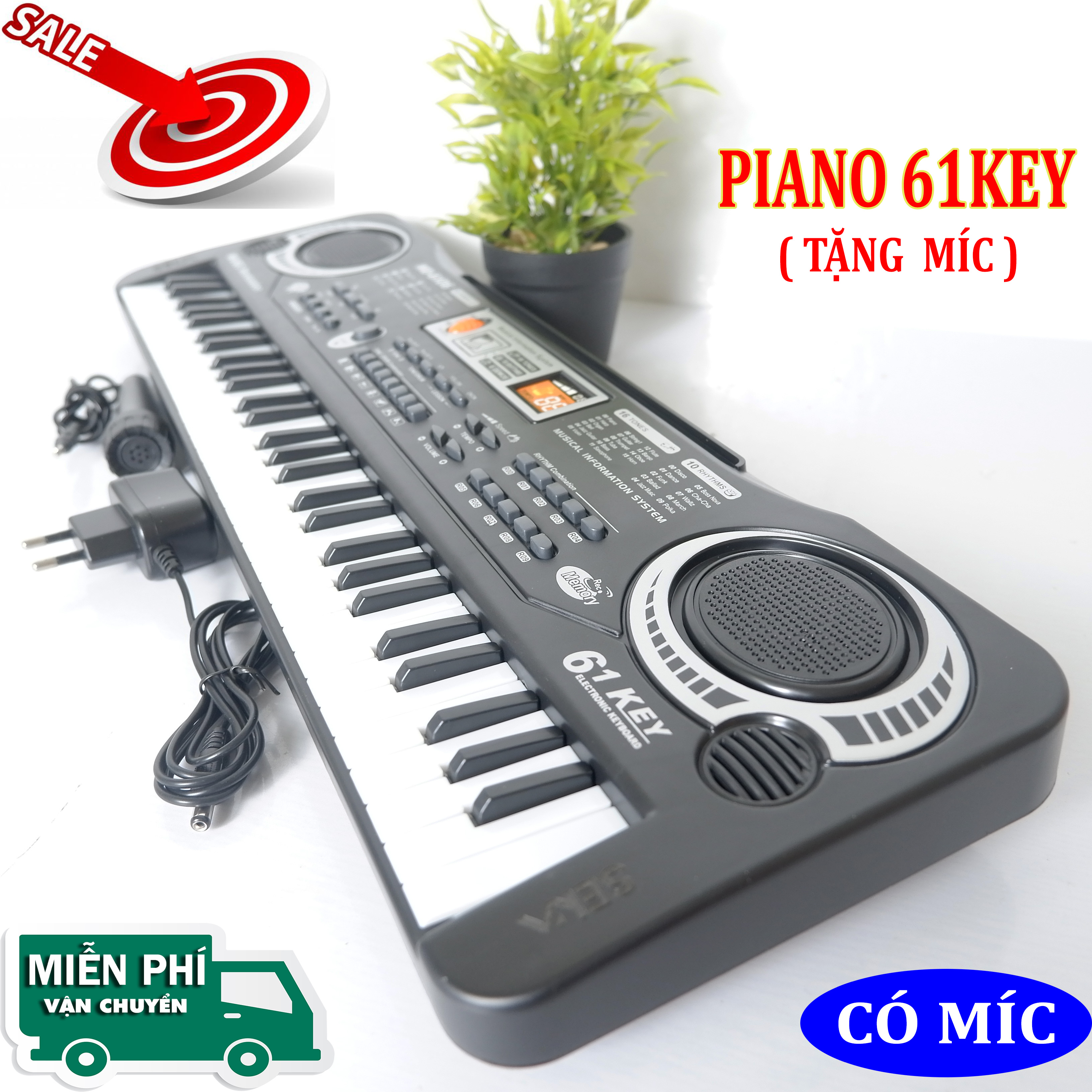 ( Mẫu 2022 ) Đàn Piano 61 Phím - Đàn Kỹ Thuật Số Âm Cực Hay - Đàn Có Mic Có Nguần, Bé học đàn tại nhà phát triển tay, trí não ,thuộc bàn phím- Bảo Hành 12 Tháng