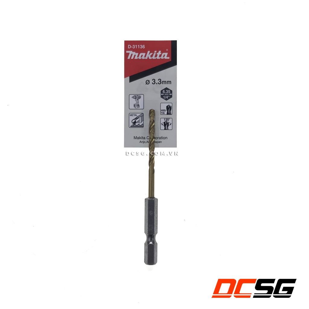 Mũi khoan sắt phủ Titan chân lục giác 3.3mm Makita D-31136