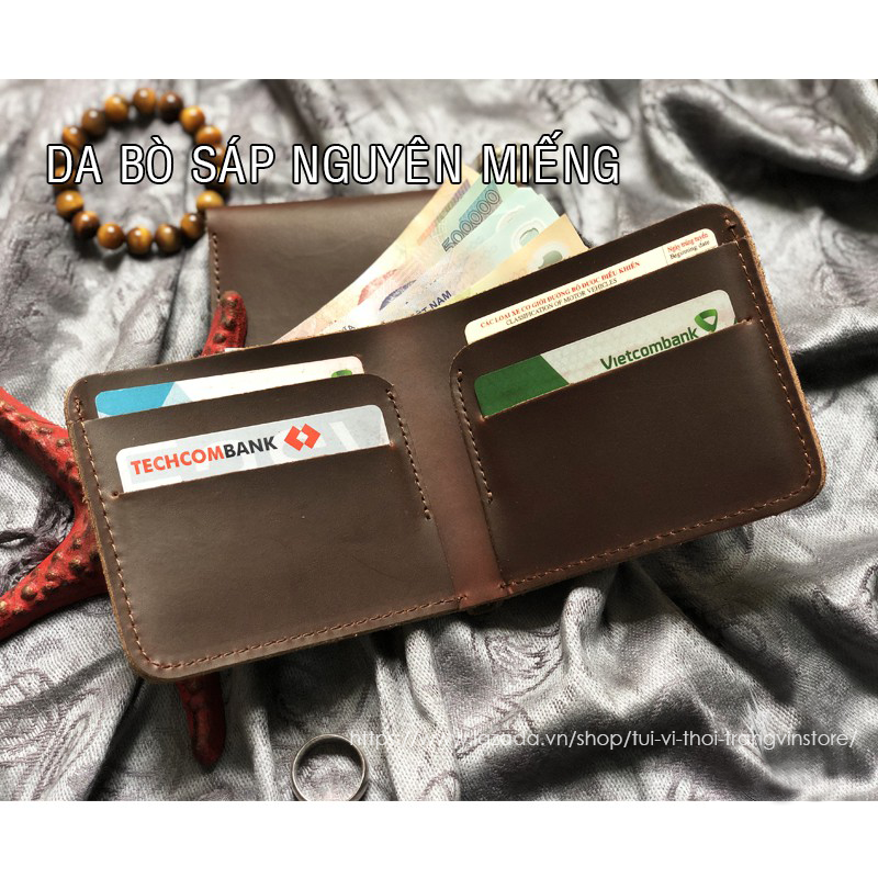 [DA THẬT-BH 1 năm] Ví nam da bò thật nguyên miếng cao cấp Vinstore WA03, ví da nam mini dáng ngang màu nâu 2 mặt trơn thiết kế theo phong cách Vintage có hộp đi kèm