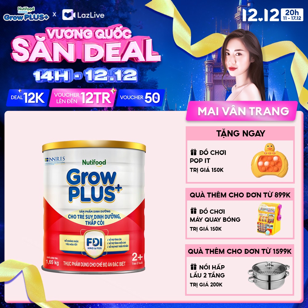 Sữa bột Nutifood GrowPLUS+ Suy Dinh Dưỡng (Đỏ) 2+ - Tăng Cân, Tăng Chiều Cao (Lon 1,65 Kg)