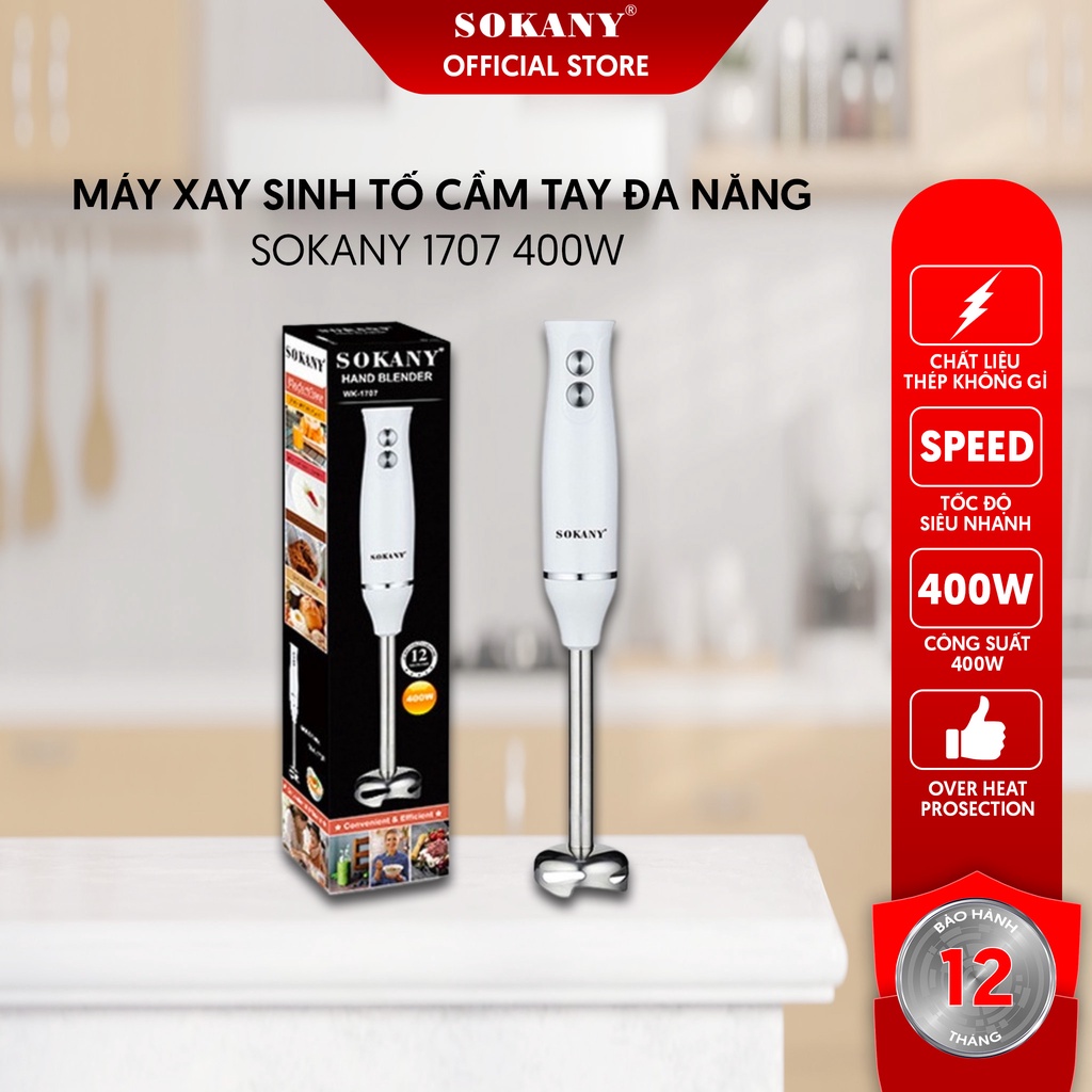 [HCM-SHIP 2H] Máy Xay Sinh Tố Cầm Tay Đa Năng SOKANY 1707/1800/1704-S/HB-250A, Công Suất  300W Xay Mạnh, Thiết Kế Đầu Xay Chụp Sâu Không Văng Thực Phẩm.Bảo Hành 6 Tháng