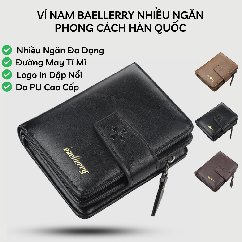 Ví nam, bóp nam thương hiệu Baellerry cao cấp, ví da nam nhiều ngăn có khóa kéo cầm tay nhỏ gọn - B7