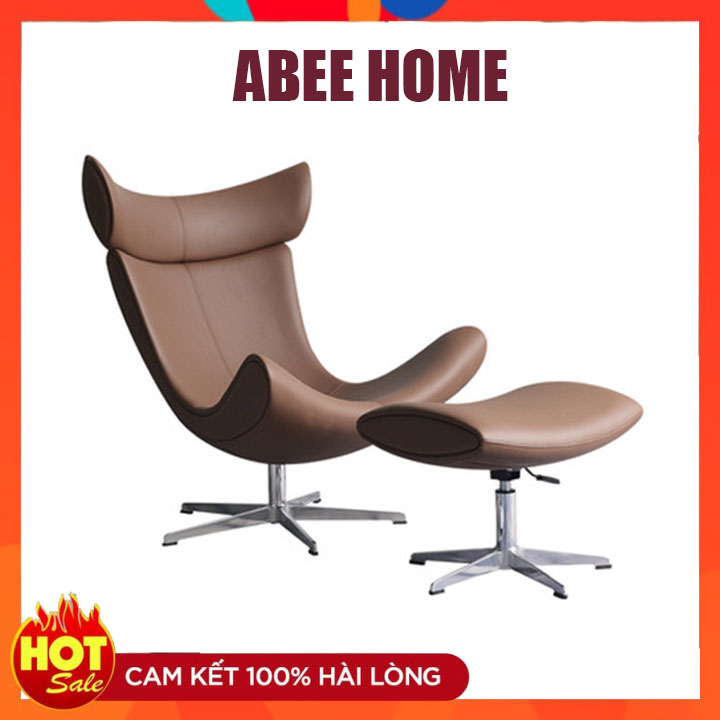 💥hàng hot💥 ghế thư giãn hiện đại bọc da chân kim loại cao cấp - ghế lười thư giãn kèm đôn để chân bền đẹp sang trọng ght020