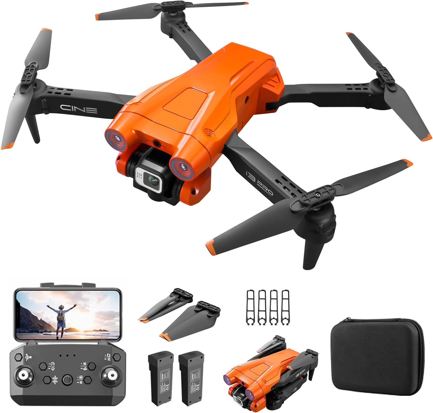 Máy Bay Điều Khiển Từ Xa 4 Cánh Drone I3 Pro Bộ 2 PIN - Có cảm biến chánh va chạm - Điều chỉnh góc quay trên tay điều khiển