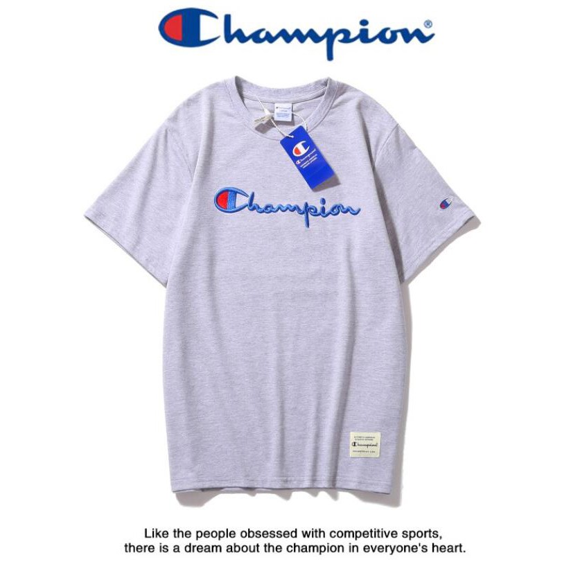 Áo thun ngắn tay thêu chữ Champion thời trang cho nam nữ