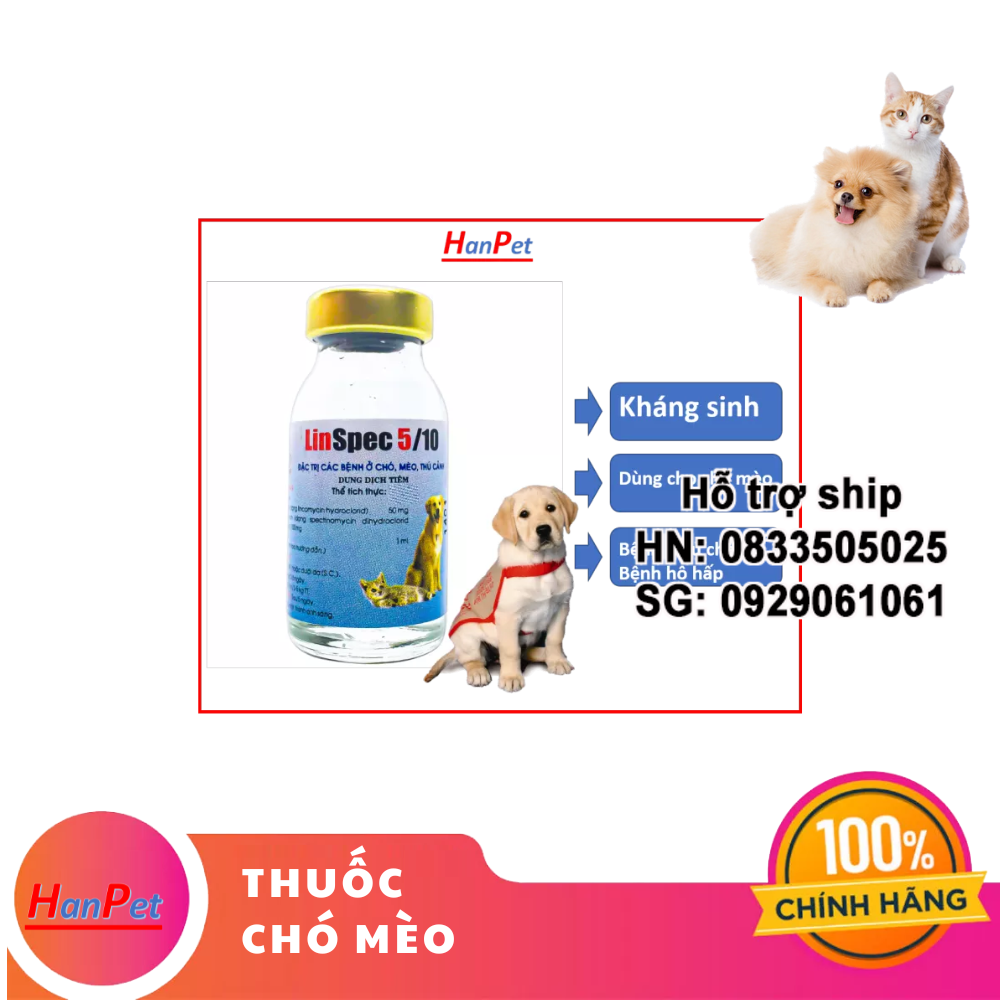 Hanpet - (1 lọ 5ml) Thuốc chích trị kiết lỵ chó mèo, tiêm trị nôn mửa bỏ ăn trên chó - HP2111003