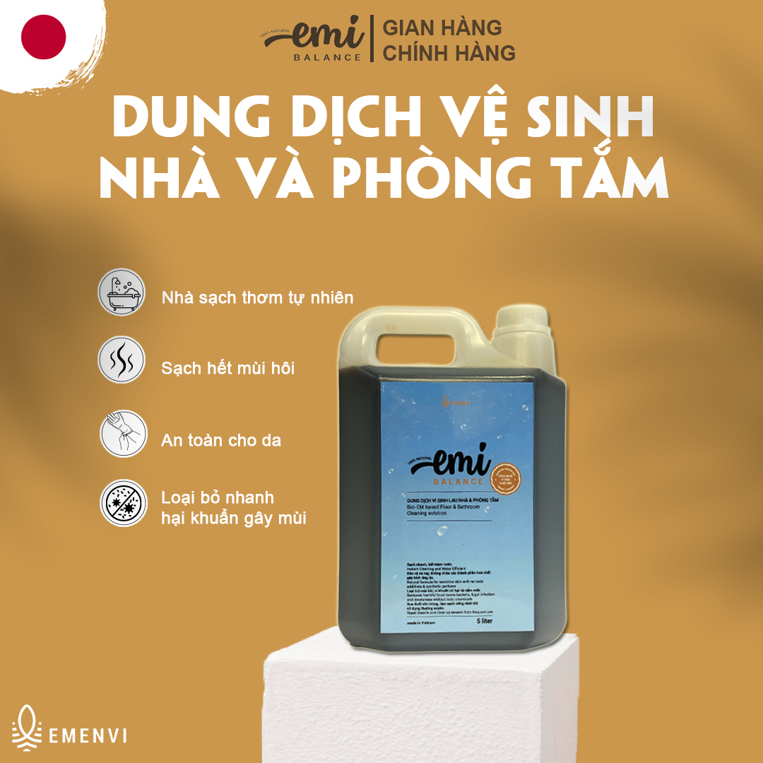 Nước lau sàn sả chanh EMi Balance công nghệ vi sinh diệt khuẩn đuổi muỗi ngăn côn trùng khử mùi vượt trội 5L