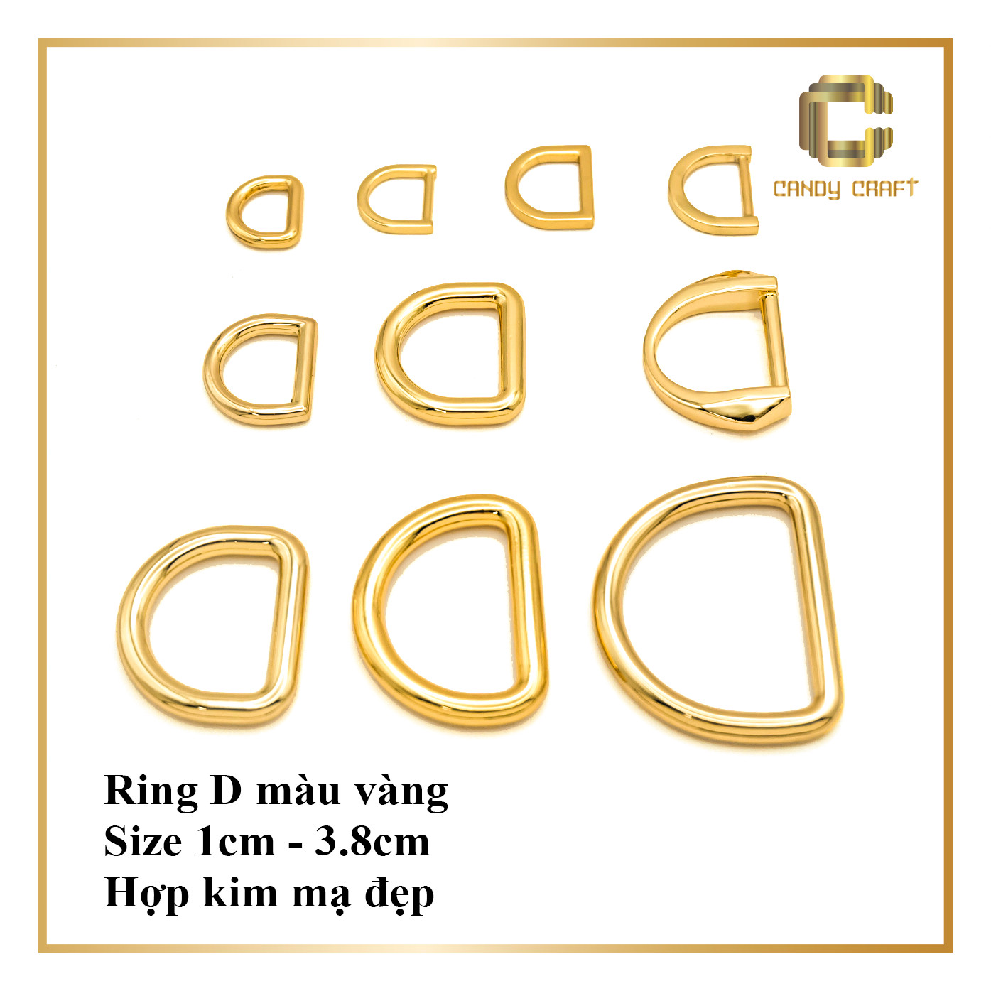 Khoen D màu vàng - phụ kiện làm túi xách - phụ kiện Candy Craft