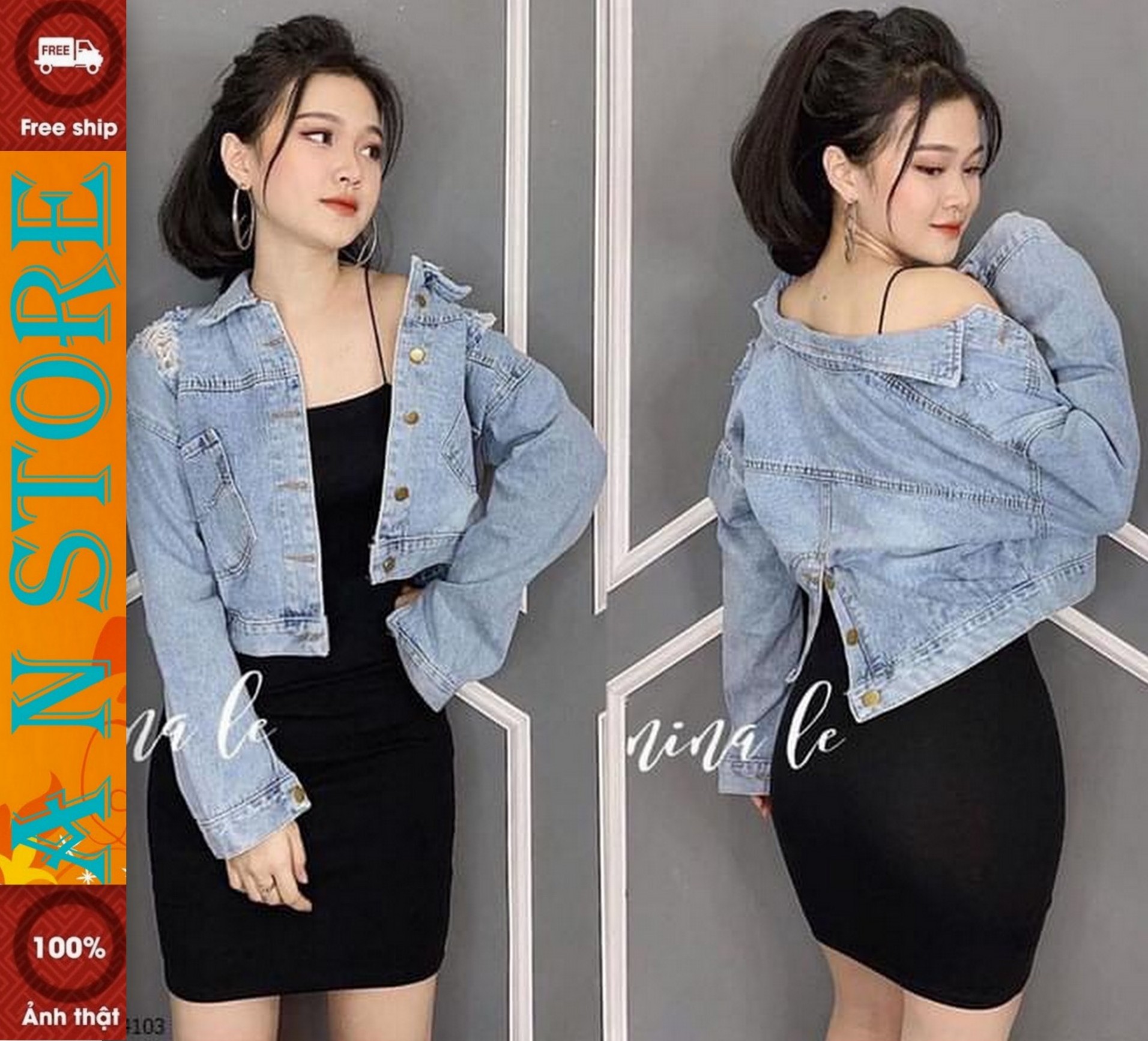 [CAM KẾT Y HÌNH]áo khoác jean nữ cao cấp form croptop Cao Cấp M103 AN NHIÊN STORE màu xanh đậm nhẹ Dày Mịn hot Thời Trang AN NHIÊN STORE 9999 AN7262130