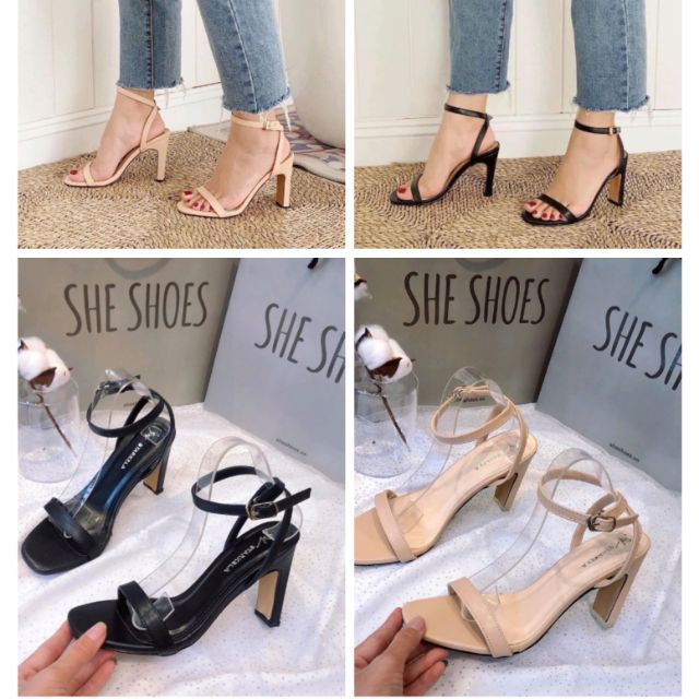 Sandal cao gót quai mảnh gót trụ và ảnh thật