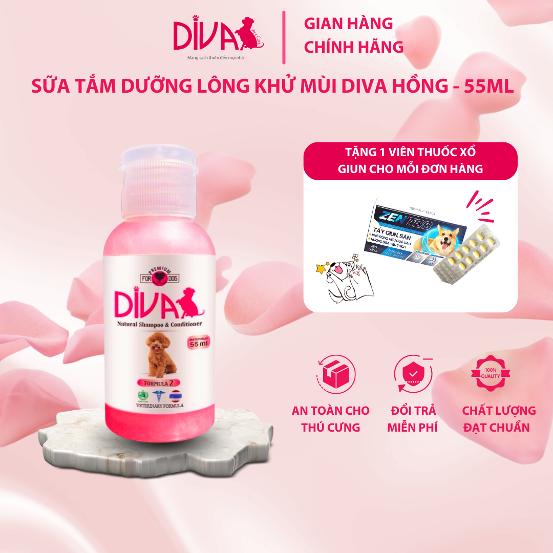 Sữa tắm chó DIVA hồng dưỡng ẩm khử mùi 55ml