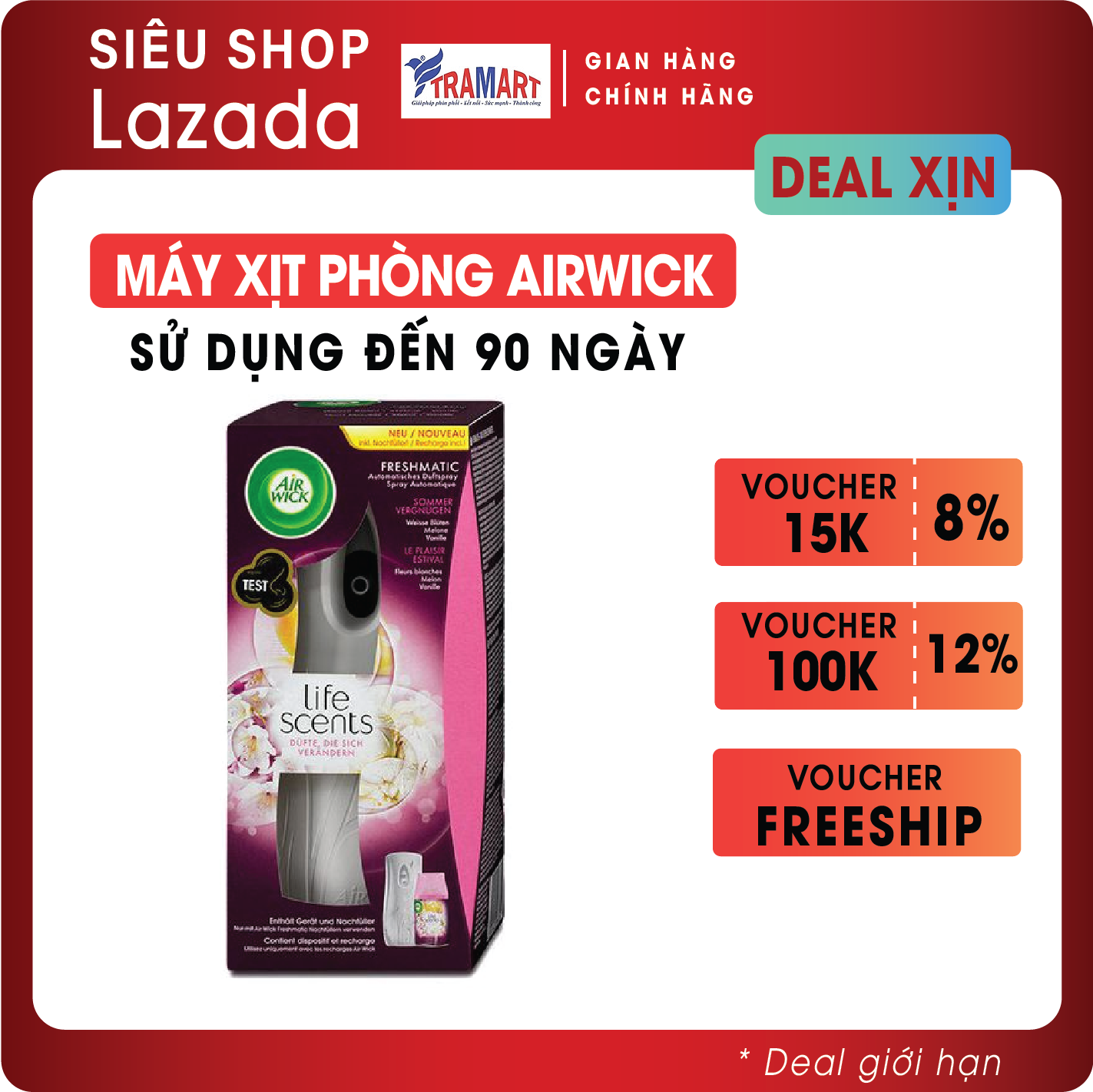 Máy xịt thơm phòng tự động Airwick AWK6531 Summer Delights 250ml