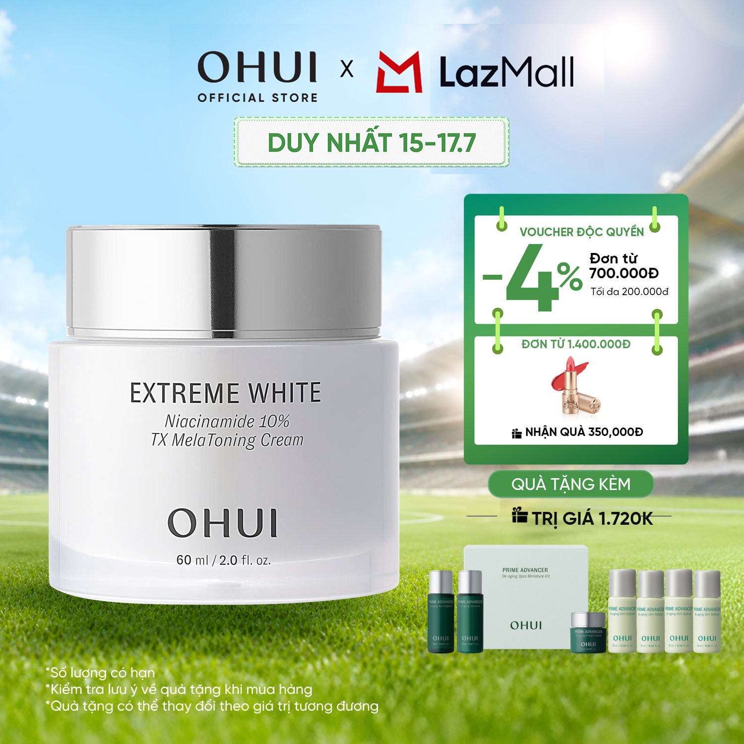 Kem dưỡng sáng chuyên sâu cải thiện sắc da OHUI Extreme White Niacinamide 10% TX MelaToning Cream 60ml