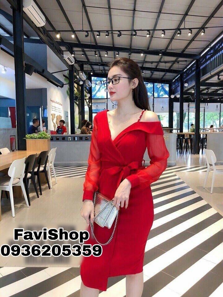 Váy lệch vai đính ngọc trai body cao cấp favishop