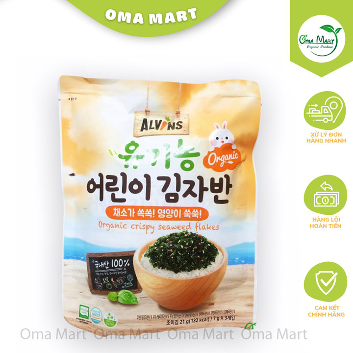 Rong biển rắc cơm vị rau củ hữu cơ cho bé Alvins (21g