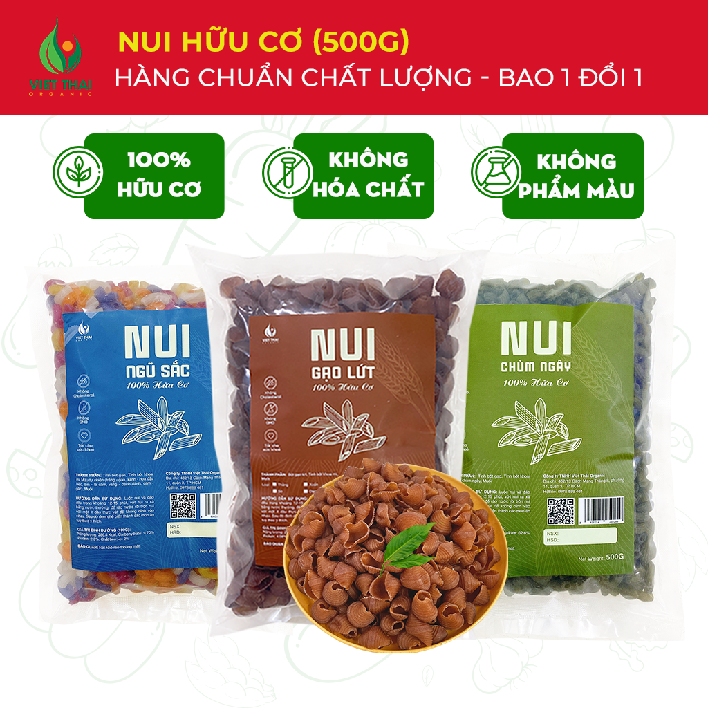 Nui gạo lứt, nui ngũ sắc, nui chùm ngây 100% hữu cơ ăn kiêng eat clean thực dưỡng siêu ngon việt thái organic