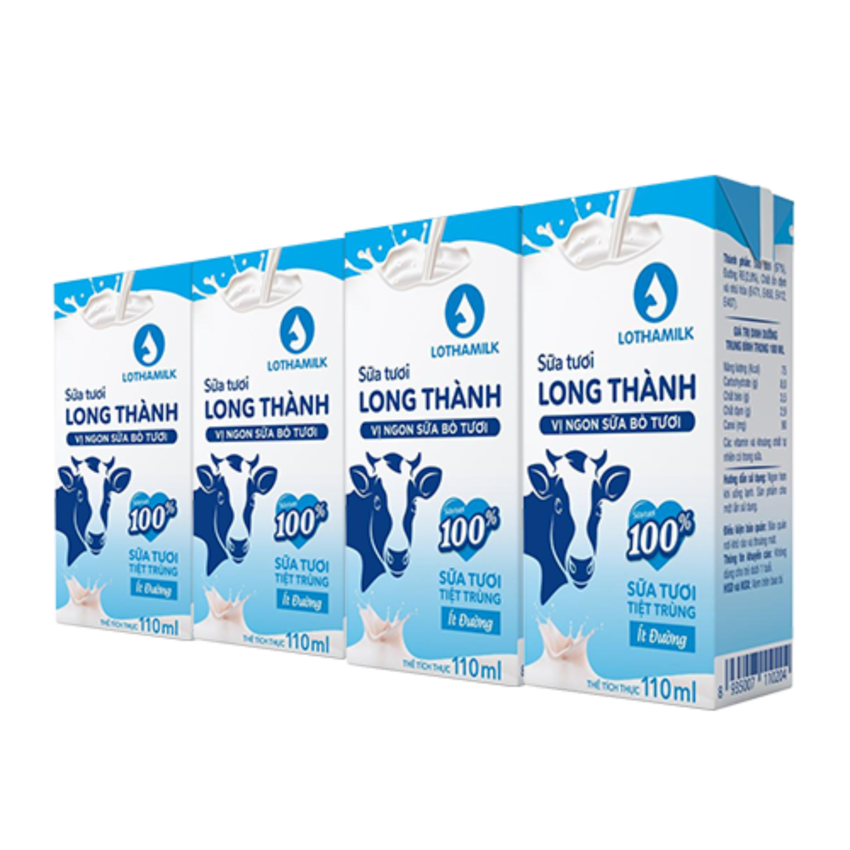 Thùng 48 hộp 110ml Sữa tươi ít đường Long Thành