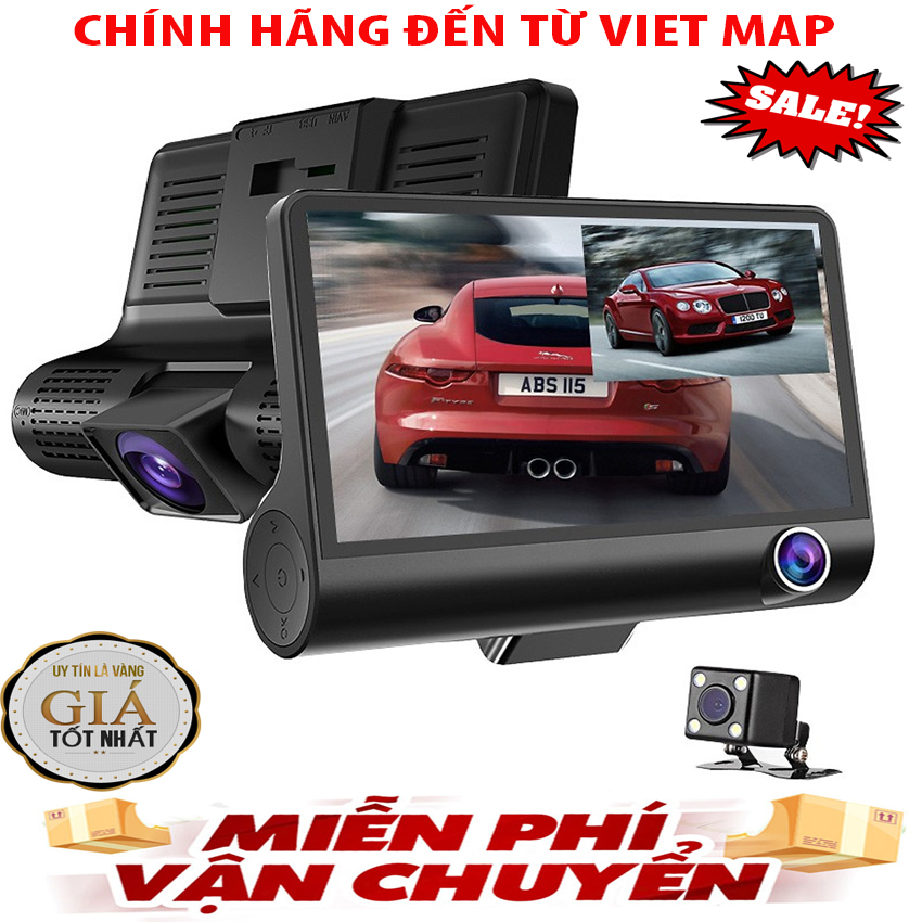 [ CHÍNH HÃNG VIET MAP ]- CAMERA HÀNH TRÌNH Ô TÔ X600  - Tích hợp 3 Camera Trước, Sau, Trong Xe và Tích hợp lùi. - Màn hình IPS HD 1080p 4 inch- Phát hiện chuyển động- Ghi hình vòng lặp- Ngôn ngữ: Tiếng Việt-Bảo hành 2 năm