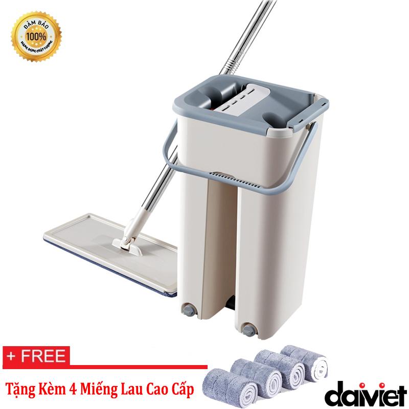 Bộ cây lau nhà thông minh kèm thùng vắt 2 ngăn cao cấp - Thiết kế độc đáo - Sử dụng hiệu quả - Tặng kèm 4 miếng lai cao cấp.