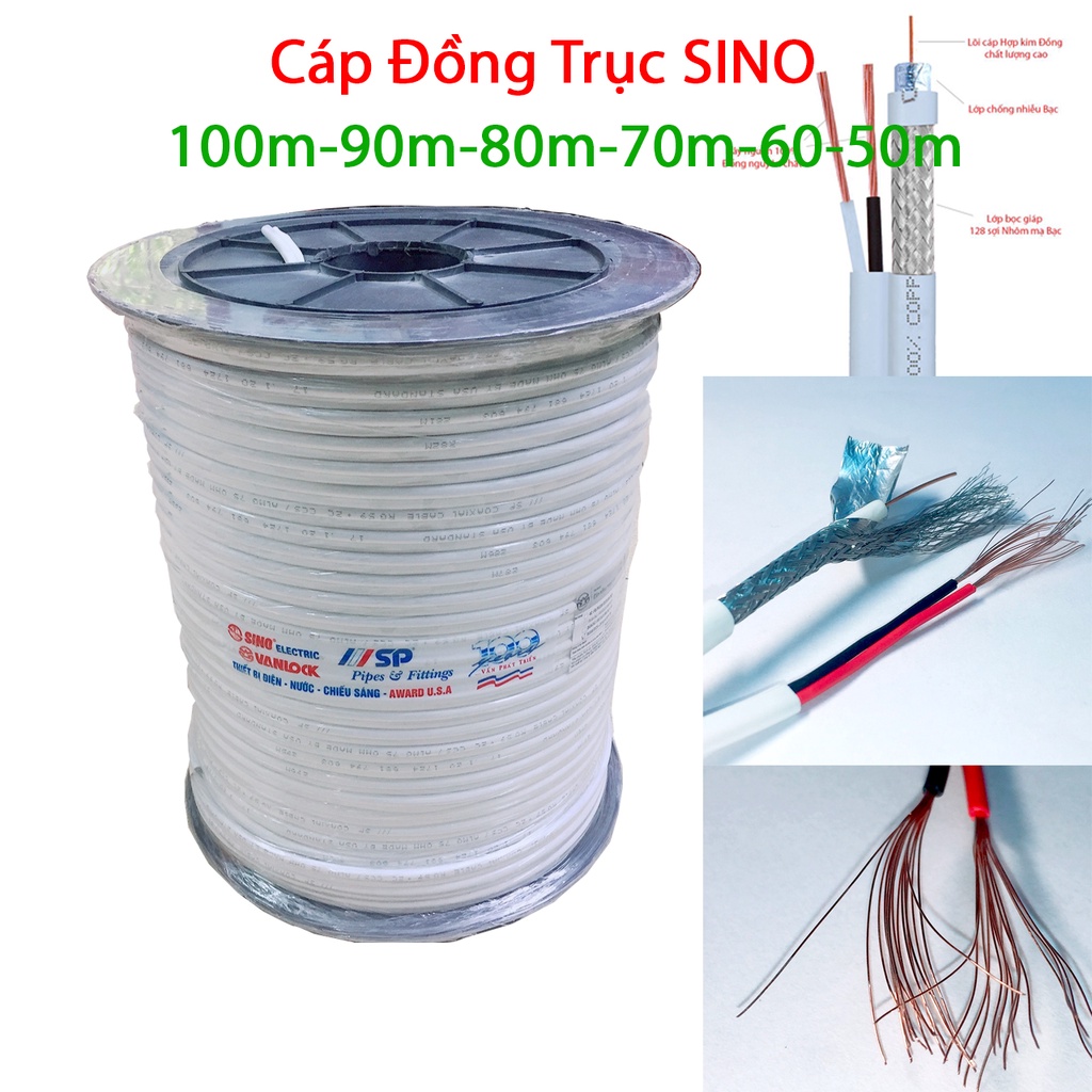 Dây cáp đồng trục SINO Xịn có bọc bạc chống nhiễu chuyên dùng truyền tải tín hiệu cho Camera, TV...