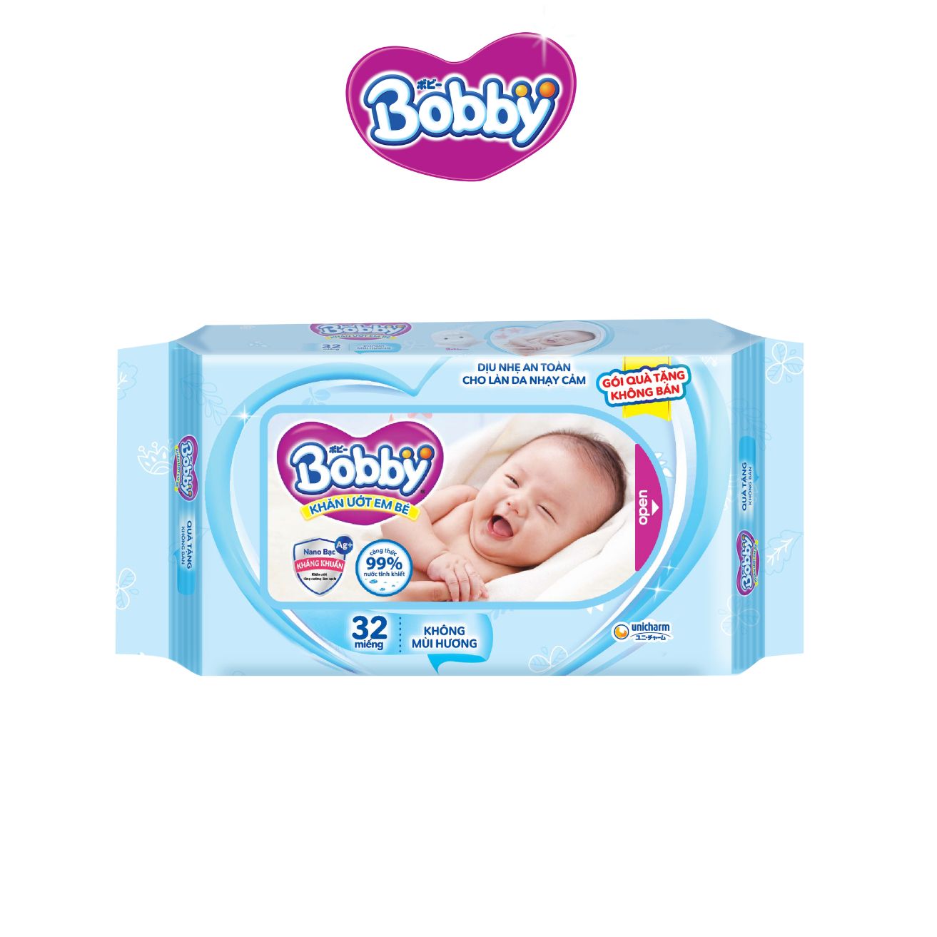 Gói khăn ướt Bobby không mùi 32 miếng