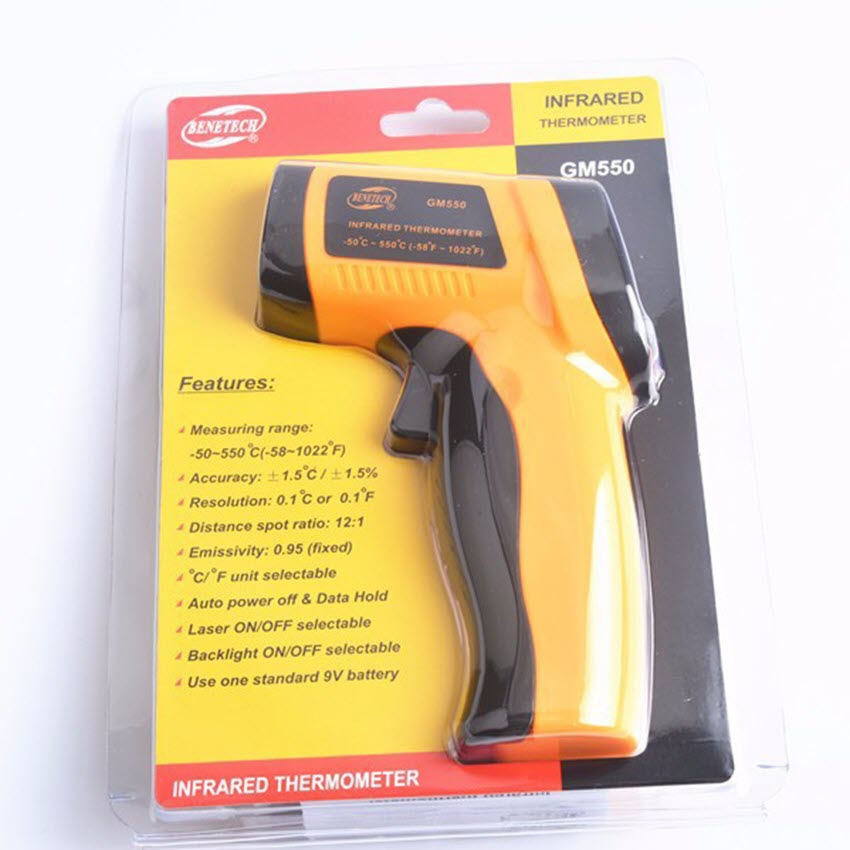 Máy đo nhiệt độ hồng ngoại kỹ thuật số công nghiệp GM550 màu vàng