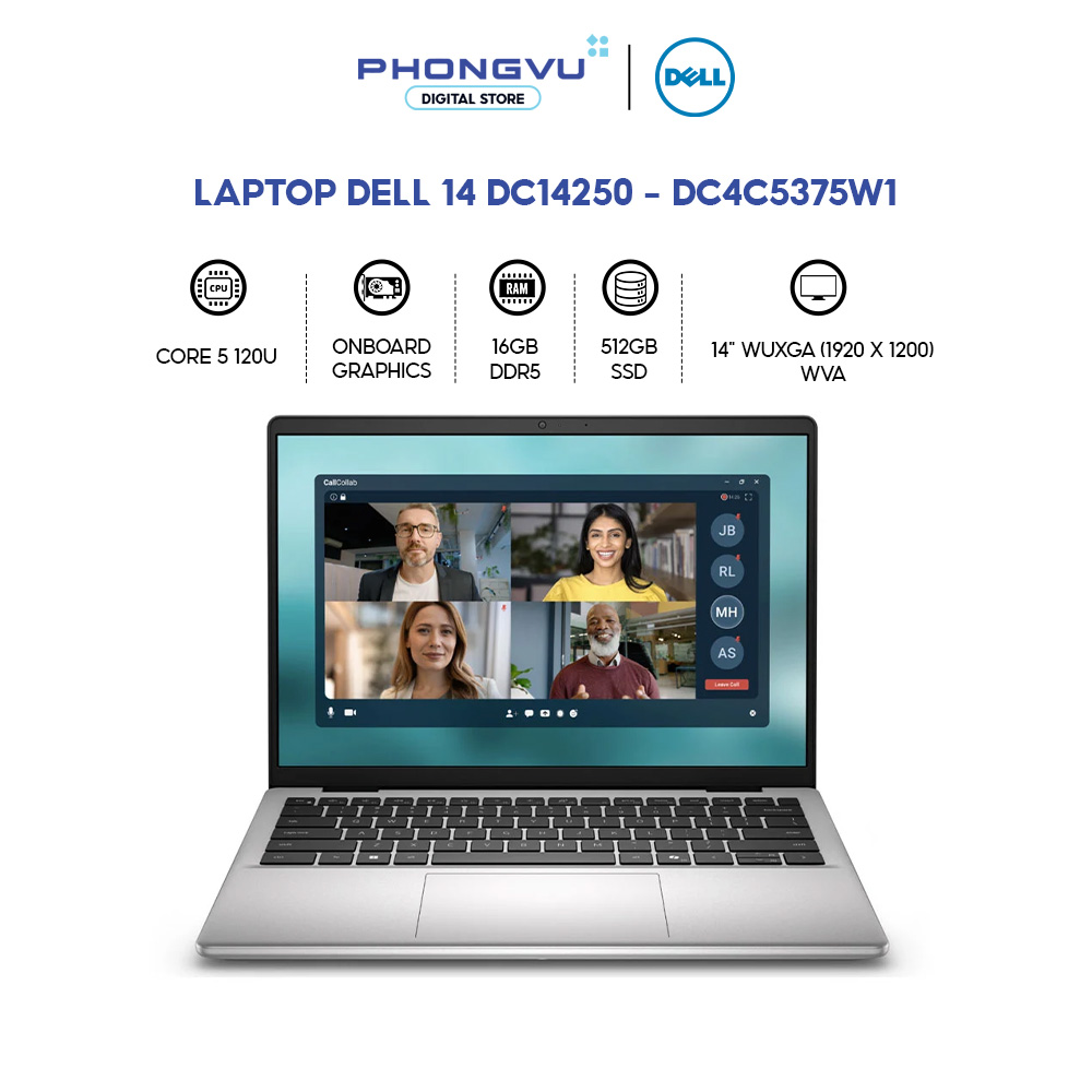 Laptop Dell 14 DC14250 - DC4C5375W1 (Core 5 120U/ 16GB/ 512GB/ Win 11 Home SL + Office + Microsoft) - Bảo hành 24 tháng
