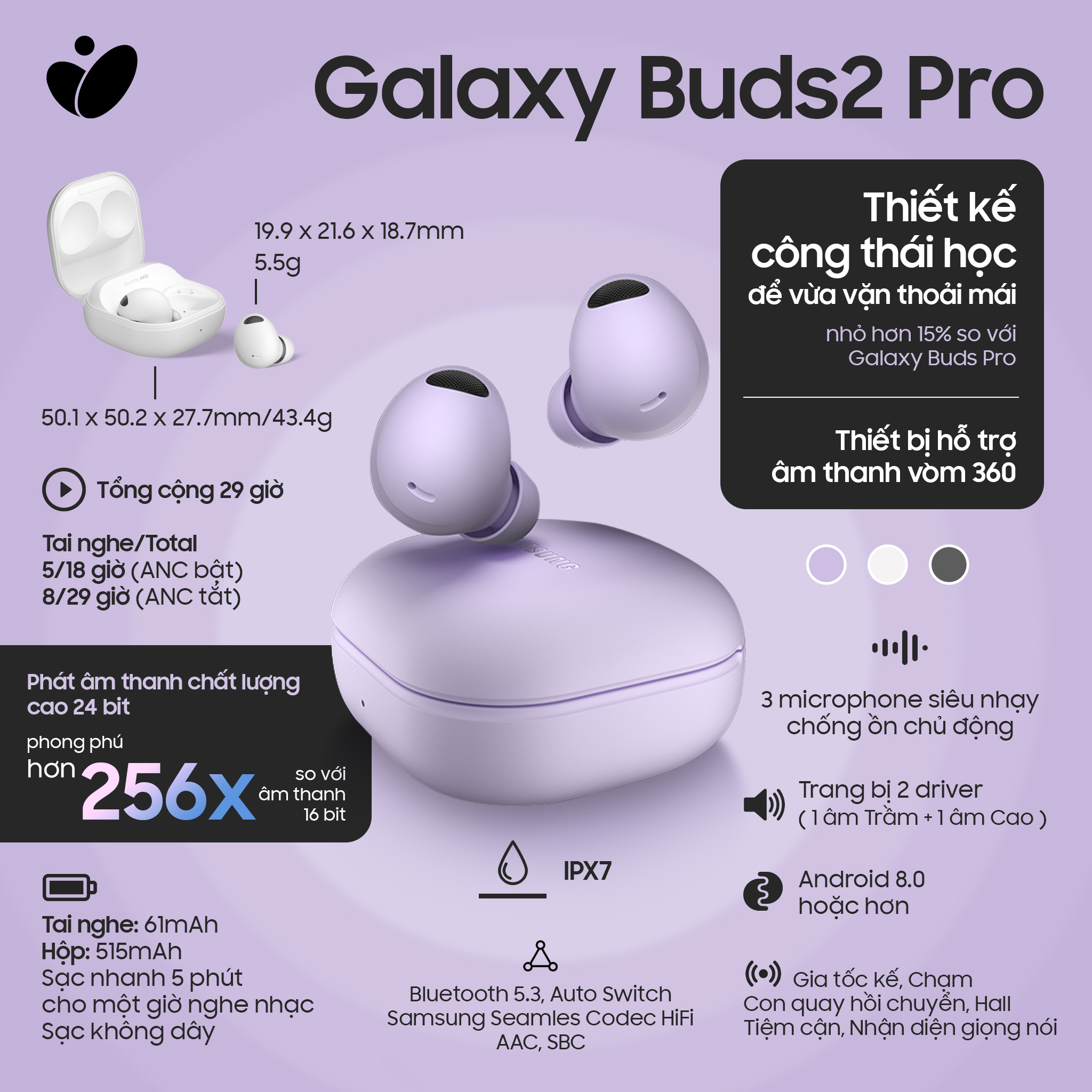 LazMall Hàn Quốc Tai Nghe Samsung Mall Tai nghe Bluetooth True Wireless Samsung Galaxy Buds 2 Samsung Galaxy Buds 2 Pro | Giá tốt Galaxy buds 2 pro giá tốt giảm giá đến 40% 