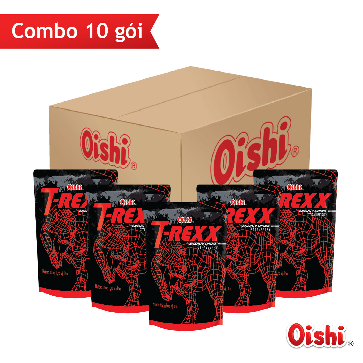 Thùng 10 Bịch Nước Tăng Lực OISHI 200ml Vị DÂU