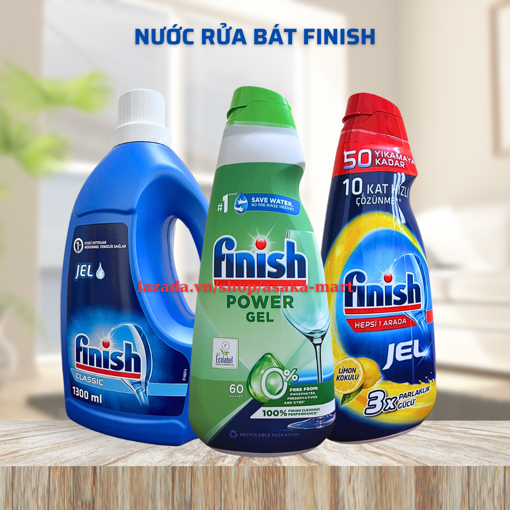 Gel rửa bát Finish đủ loại gel bóng muối chuyên dùng cho máy rửa chén máy rửa bát